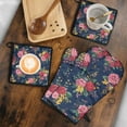 thumbnail image 5 of Pioneer Flower Kitchen Oven Mitt and Pot Holder Sets 4 Pcs for Baking, Cooking and Grilling, Heat Resistant Up To 392 °F, 5 of 7