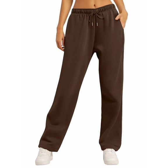 Women'S Wide Leg Sweatpants High Waisted Baggy Interior Drawstring Sweatpants Straight Leg Sweat Pants Brown S