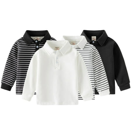 

Godderr 1-6Y Baby Boys Stripe T-Shirt Sweatshirt Fall for Kids Toddlers Lapel Shirt Long Sleeve Tops Thickened Tees