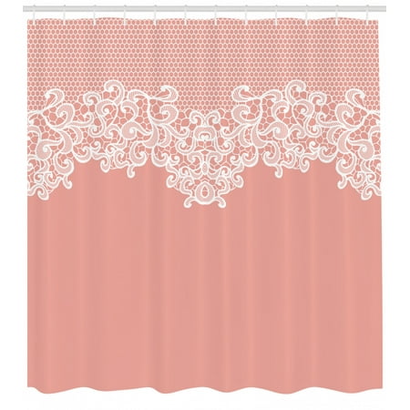 Peach Shower Curtain Abstract Lace Design Wedding Engagement