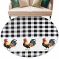 thumbnail image 2 of Black White Plaid Rooster Large Round Rug 8 FT, Non Slip Living Room Area Carpet, Vintage Farmhouse Checkered Washable Soft Circle Rug Non-Shedding Floor Carpet for Bedroom Office Dining Room, 2 of 9