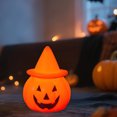 thumbnail image 4 of Farol de calabaza de Halloween | Luz nocturna LED luminosa | Decoración de caras demoníacas de horror | Atmosferas Espeluznantes | Plástico naranja esmerilado | Mesa portátil | 9,7x7,4x7cm | 1 Pack, 4 of 6