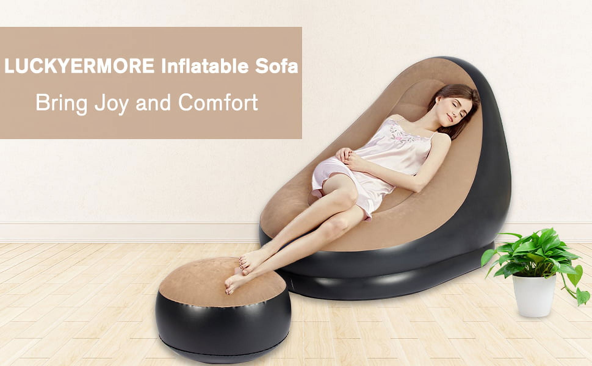 PVC Inflatable Lounge Chair with Ottoman Portable Blow up Seat Set