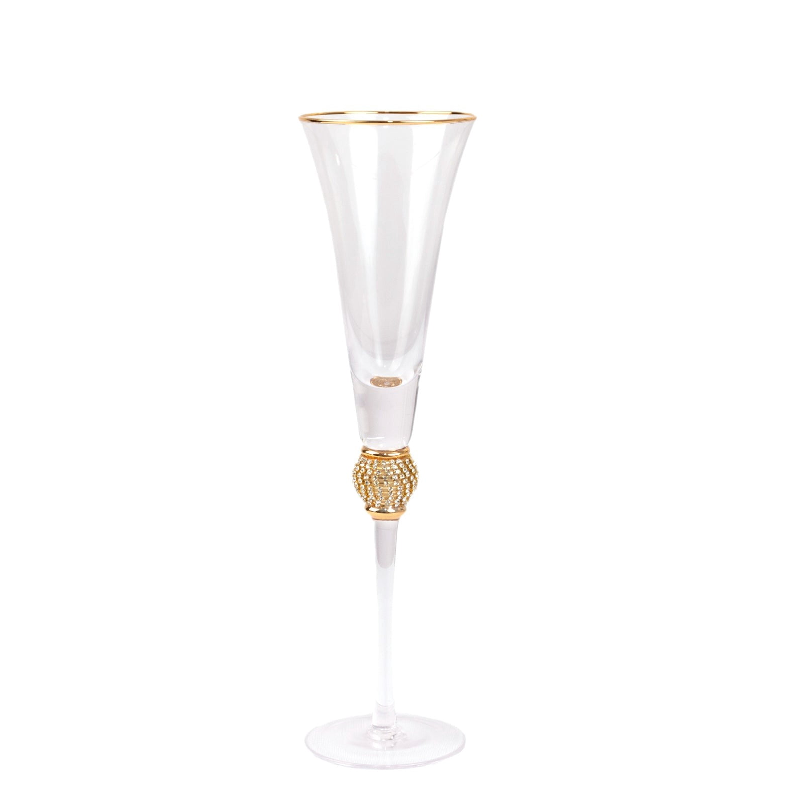 BalsaCircle 6 Clear Champagne Flute Glasses 6oz Gold Rim Design with Rhinestones Party Events Decorations