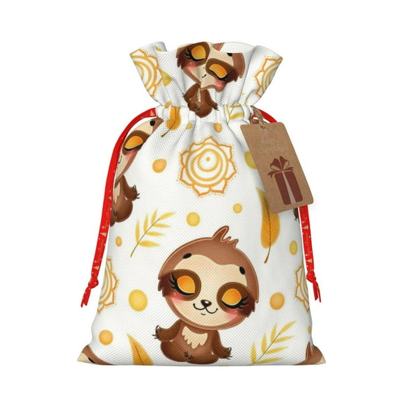 Naloa Sloth Yoga Drawstring Christmas Bags, 3D Xmas Gift Bags, Christmas Wrapping Bags, Xmas Goodie Bags, Treat Pouch Bags, Party Favor Bags-Small