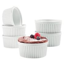 Vikko 10 Oz Ramekin Set: Round Porcelain White Ramekins, Oven Safe Bowls, Souffle Dish and Custard Cups - 6 Count