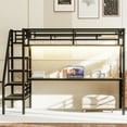 thumbnail image 3 of MODERNLUXE Twin Size Loft Bed with Desk and LED Light,Metal Loft Bed Frame with Storage Stairs,Space Saving, Black, 3 of 7