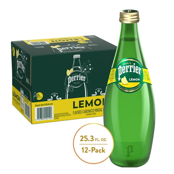 Perrier Lemon Flavored Carbonated Mineral Water, 25.3 fl oz. Glass