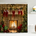thumbnail image 4 of Lalilo 4 Pcs Christmas Shower Curtain Sets with Rugs for Bathroom Decor,and Fireplace Town Family Bathroom Curtain Set with Mats, 4 of 6