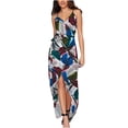 thumbnail image 1 of Vestido HUOGUO de poliéster sin mangas con estampado de playa y verano para mujer, 1 of 5
