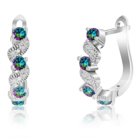 - Lesa Michele Women's Mystic Cubic Zirconia Wavy Design Hoop Earrings in Rhodium Plated Brass