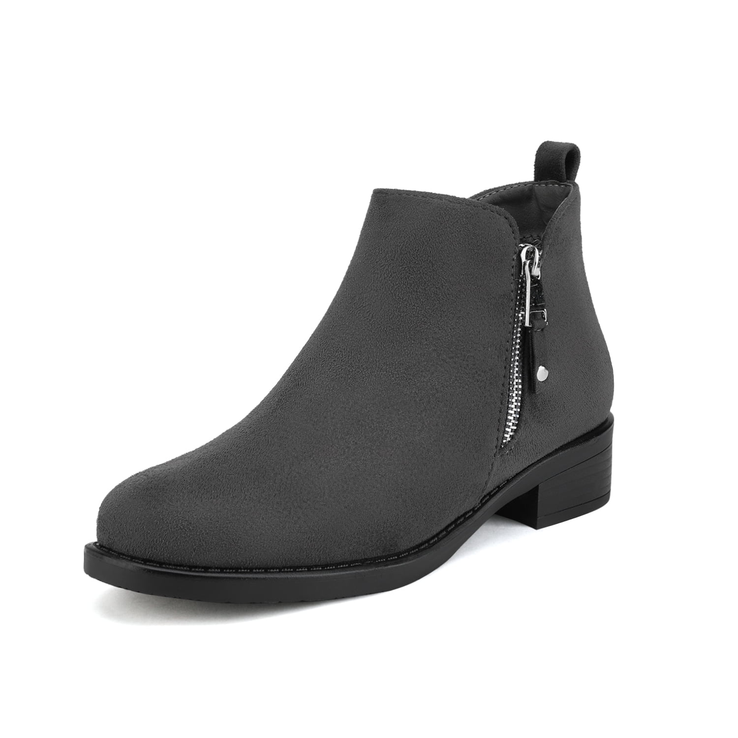 grey low heel boots