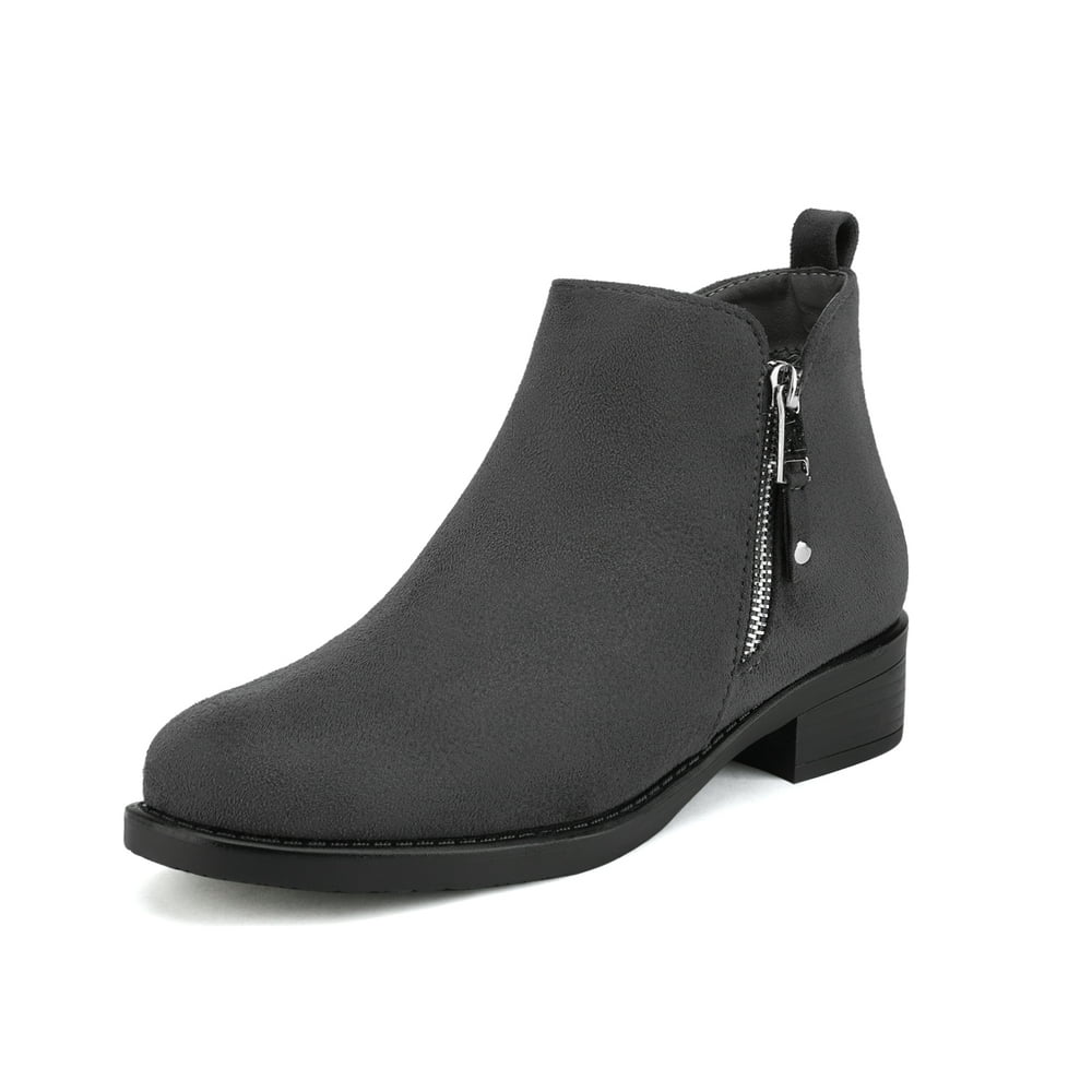 low heel gray booties