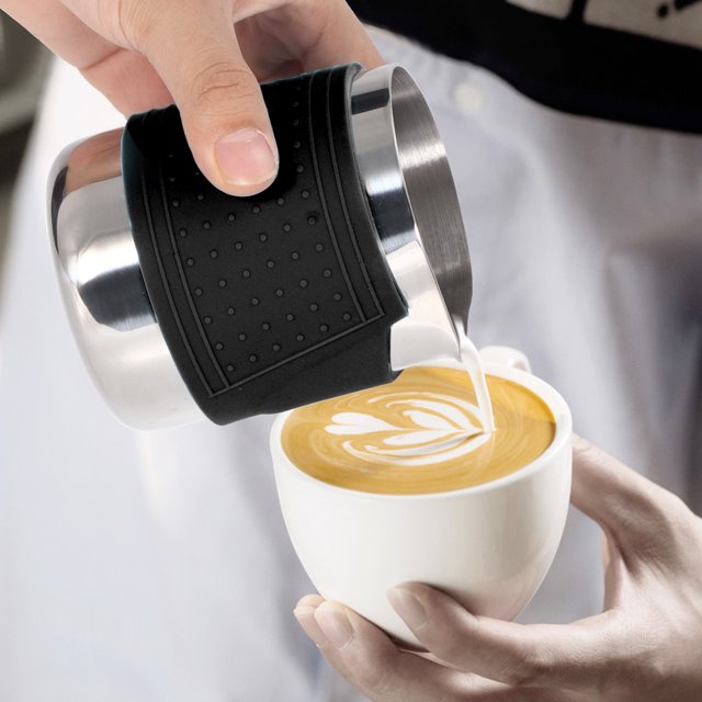Pichet à Mousser le Lait, Pichet à Vapeur pour Machine à Expresso, Noir, Jaune, Café, Bleu