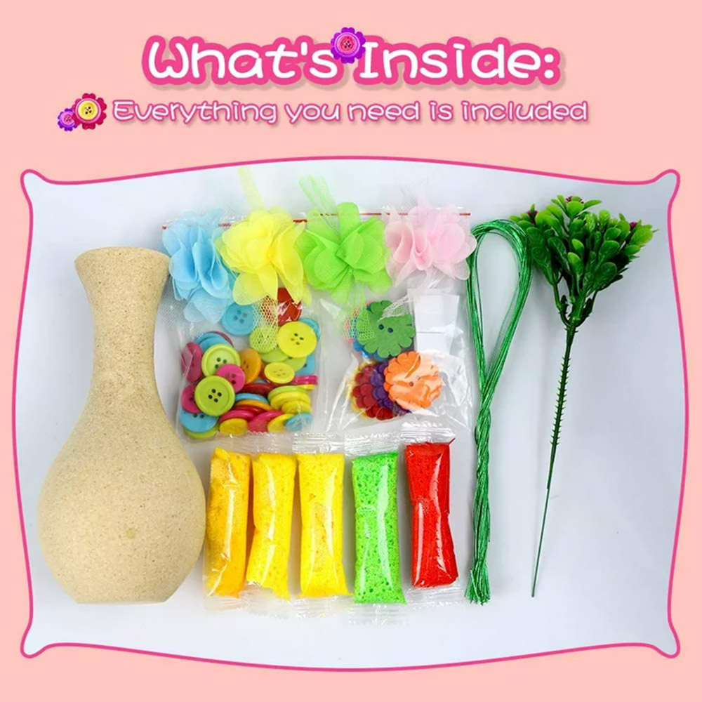 CNKOO Crafts for Girls Ages 4-12 Gift Make Your Own Flower Bouquet with Buttons Felt Flowers, Vase Art and Craft for Children - DIY Activity for Boys & Girls
