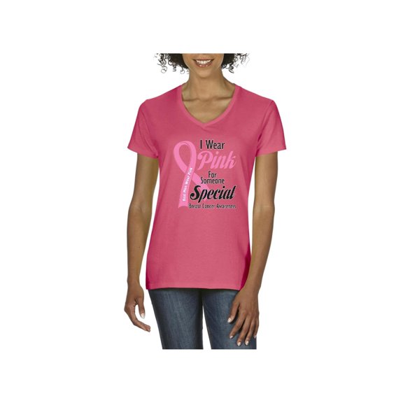 IWPF - Women's T-Shirt V-Neck Short Sleeve, up to Women Size 3XL - I Wear Pink for Someone Special