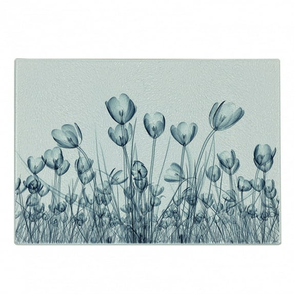 Xray Flowers Cutting Board, Crocus Flowers Field Radiography Illustration, Decorative Tempered Glass Cutting and Serving Board, in 3 Sizes, by Ambesonne