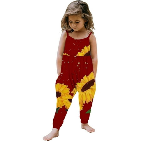 

DOSUKRAI Toddler Girl Jumpsuits Floral Print Baby Girls Overalls One Piece Strap Sleeveless Summer Baggy Playsuit Outfits 1-6T Clearance Sales Today Deals Red 2 Years