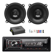 JBL Celebrity150 Single DIN Bluetooth FM Radio USB/AUX Media Receiver, 2x 5.25" 135 Watt Peak Power 2-Way Car Audio Speakers, Amplifier w/Install Kit