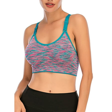 

Women Sports Support Bra with Padded Wireless Full Figure Workout Sport Bralette Middle Impact Bra Purple/Red/Green/Gray