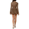 thumbnail image 3 of INSPIRE CHIC Women's Mini Dress Scoop Neck Long Sleeves Party Club Slim Fit Bubble Skirt Short Cocktail Dress L Khaki, 3 of 6