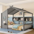 thumbnail image 2 of Bed Frame Full Size Floor House Bed for , Montessori Bed with Storage Shelf, Playhouse Bed with Roof Design, Gray,Platform Bed Frame, 2 of 10