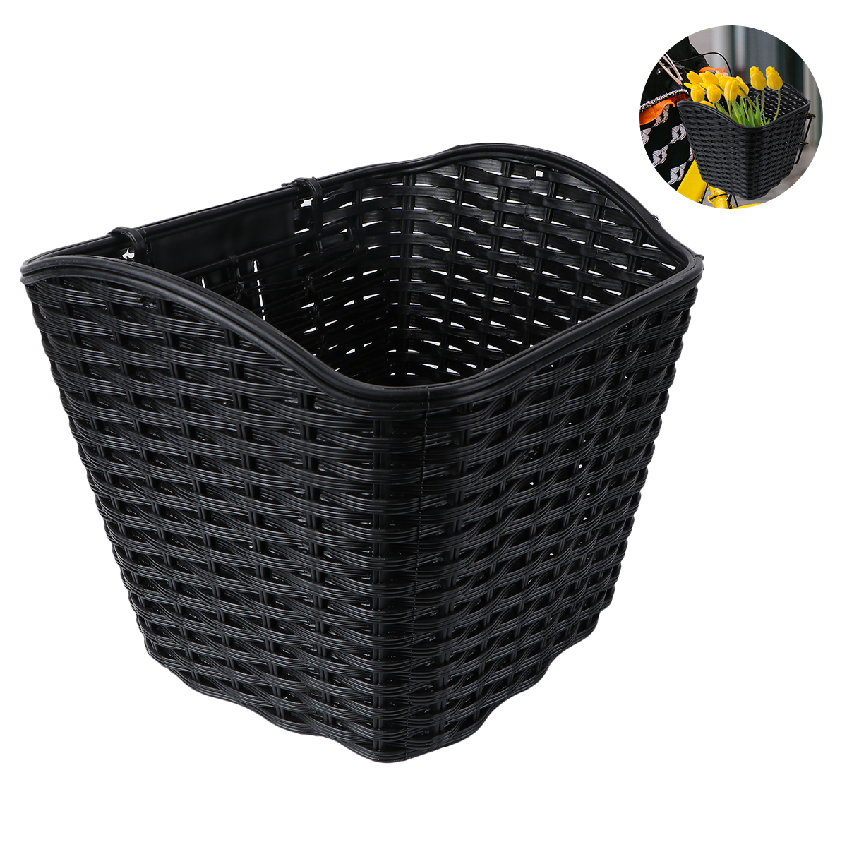 Tineasur Large Capacity Front Handlebar Bike Basket, Black Plastic, Spacious Design for Easy Storage, 1 Piece