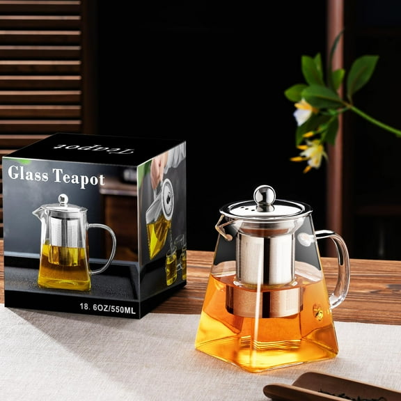 Baalaka Glass Teapot Stovetop 18.6oz with, Borosilicate Clear Tea Kettle with Removable 18/8 Stainless Steel Infuser