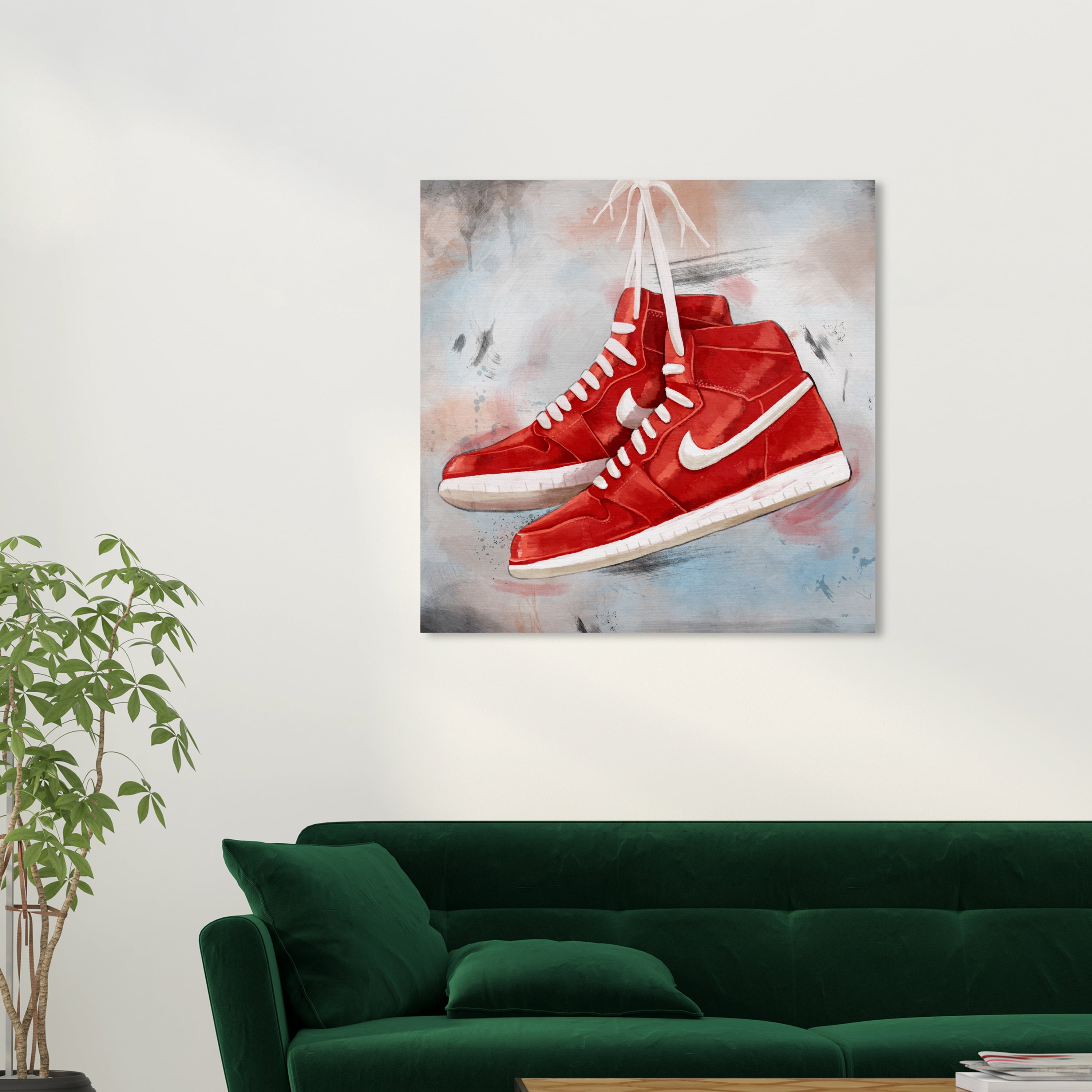 Wynwood Studio Canvas Hanging Sneakers Fashion and Glam Shoes Wall Art Canvas Print Red Scarlet 30x30