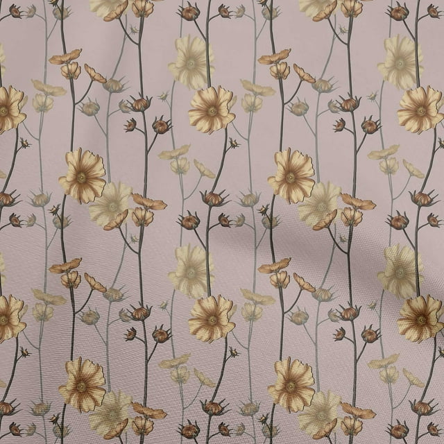 oneOone Tissu Polyester Spandex Brun Fauve Floral Rétro Matériel de Robe Tissu Imprimé Tissu au Mètre 56 Pouces de Large