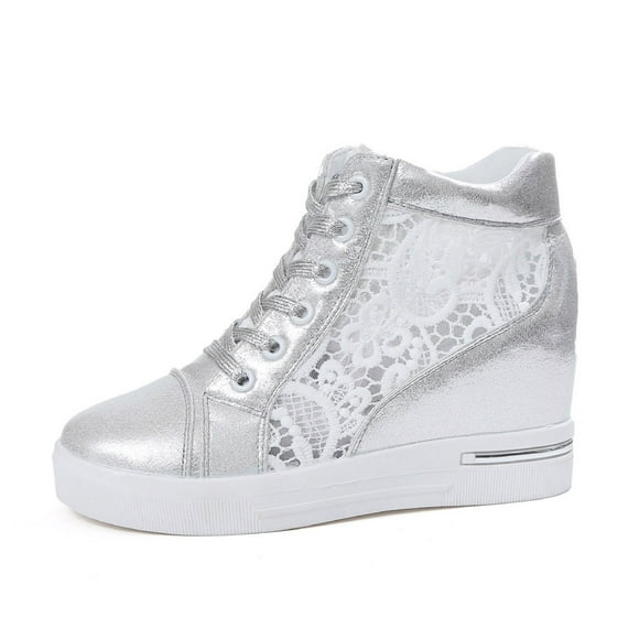 WILLBEST Women's Sneakers Womens Shoes Edelman Women Wedge Platform Sneakers Rubber Leather Increasing Lace Shoes