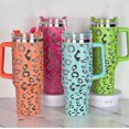 thumbnail image 5 of 40 Oz. Tumbler with Handle and Straw Mint Light Green Blue Leopard Silver 10 tall Cup lid included Insulated Stainless Steel Vacuum Travel Mug Boutique Cheetah Print, 5 of 5