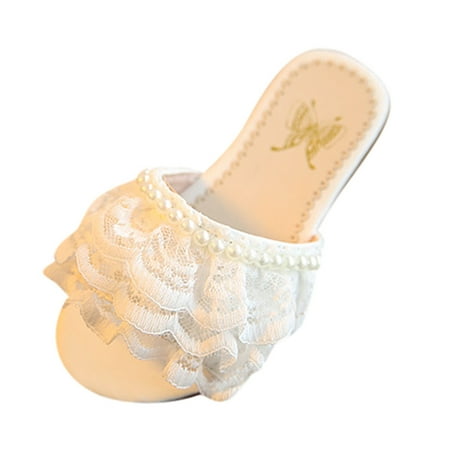 

Levmjia Girls Shoes Slippers Sandals Clearance Summer Girls Children Beach Princess Shoes Pearls Casual Lace Summer Sandals Slippers