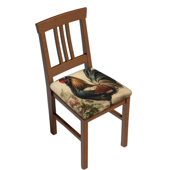 Vintage Rooster Art Square Chair Seat Cushion Cover Two Pieces Non-Slip Slipcover for Dining Kitchen Office Chairs