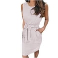 thumbnail image 2 of Robes d'Invité de Mariage d'Été pour Femmes 2023 Robes Décontractées d'Été à Col Rond pour Femmes Robe Imprimée Rayée Robe Sans Manches avec Poche à Nouer Robes d'Été pour Femmes en Liquidation, 2 of 6