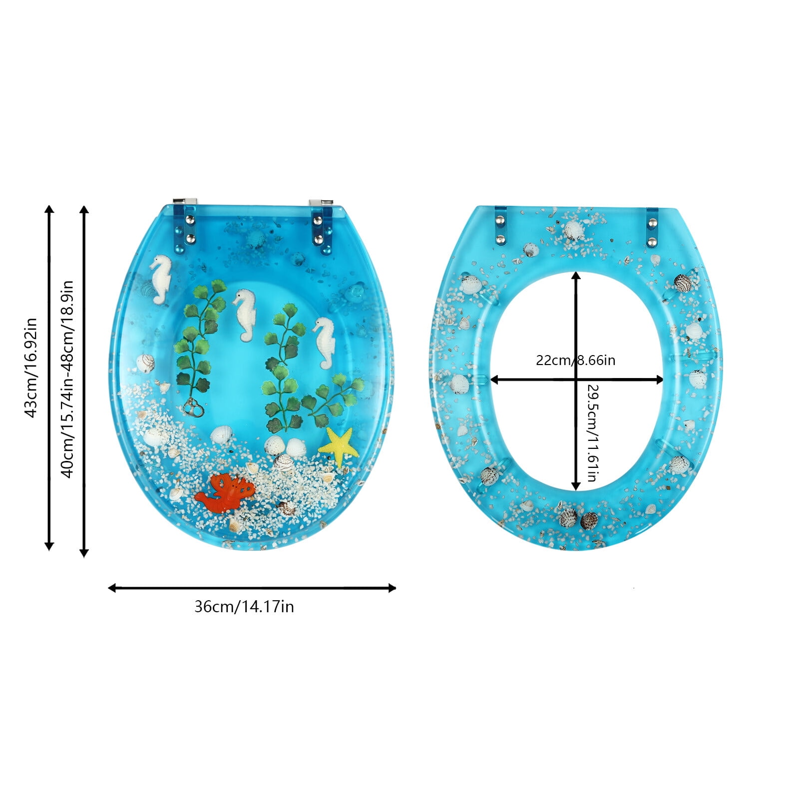 DENEST Resin U/V type Toilet Seat Aquarium Seat Blue Sea Fish Shells Shape Toilet Seat