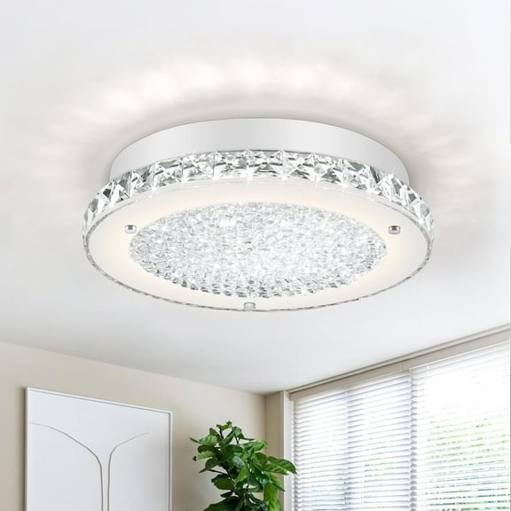 Auffel LED Kitchen Light Fixture for Ceiling Light Fixture,11 Inch Crystal Ceiling Light for Bathroom Hallway Living Room Dimmable 4000K Super Bright