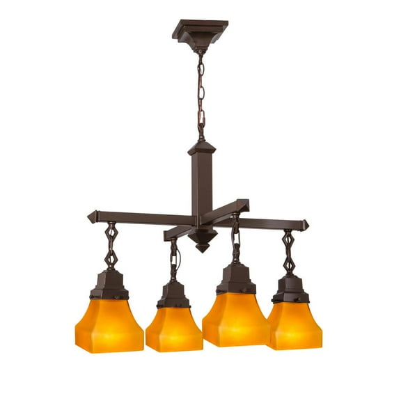 Meyda Tiffany 50363 26" W Bungalow Frosted Amber 4 Light Chandelier - Amber Etch