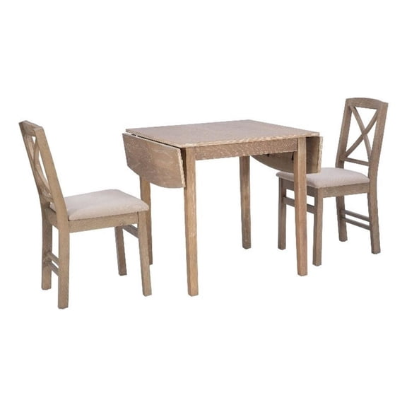 Linon Ervin Three Piece Drop Leaf Upholstered Small Dining Set in Gray Wash Wood