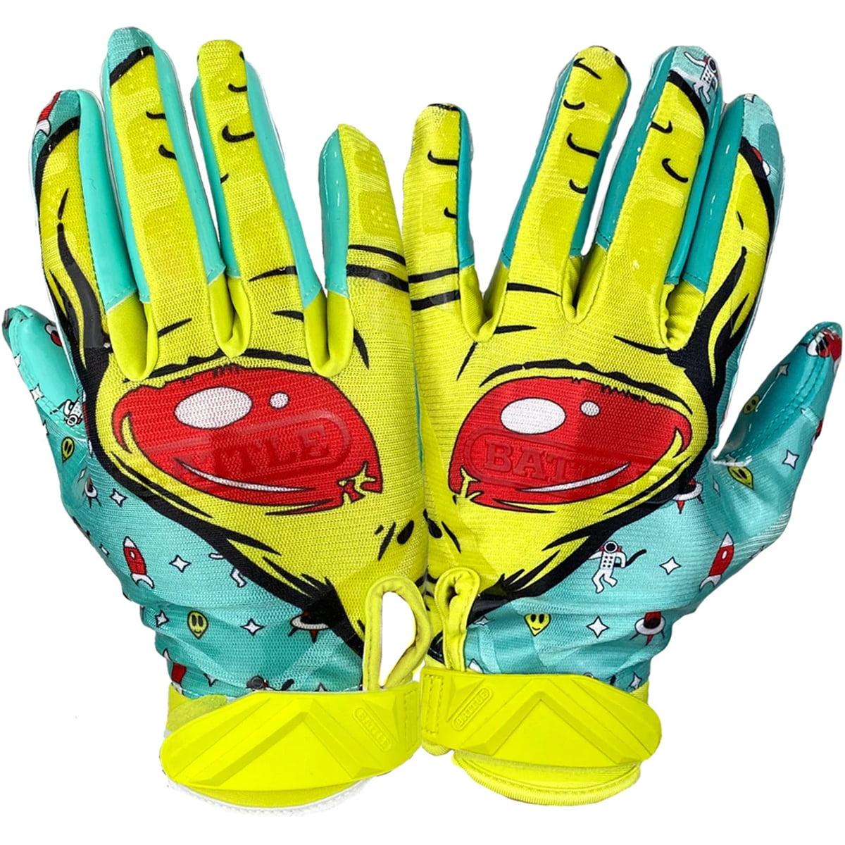 Battle Sports Alien Youth Football Gloves - Large - Turqouoise/Green