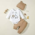 thumbnail image 2 of Kucnuzki 1 Months Newborn Baby Boy Winter Outfits Pants Sets 3 Months Long Sleeve Carton Animals Prints Rompers Elastic Pants Hat 3PCS Set White, 2 of 10