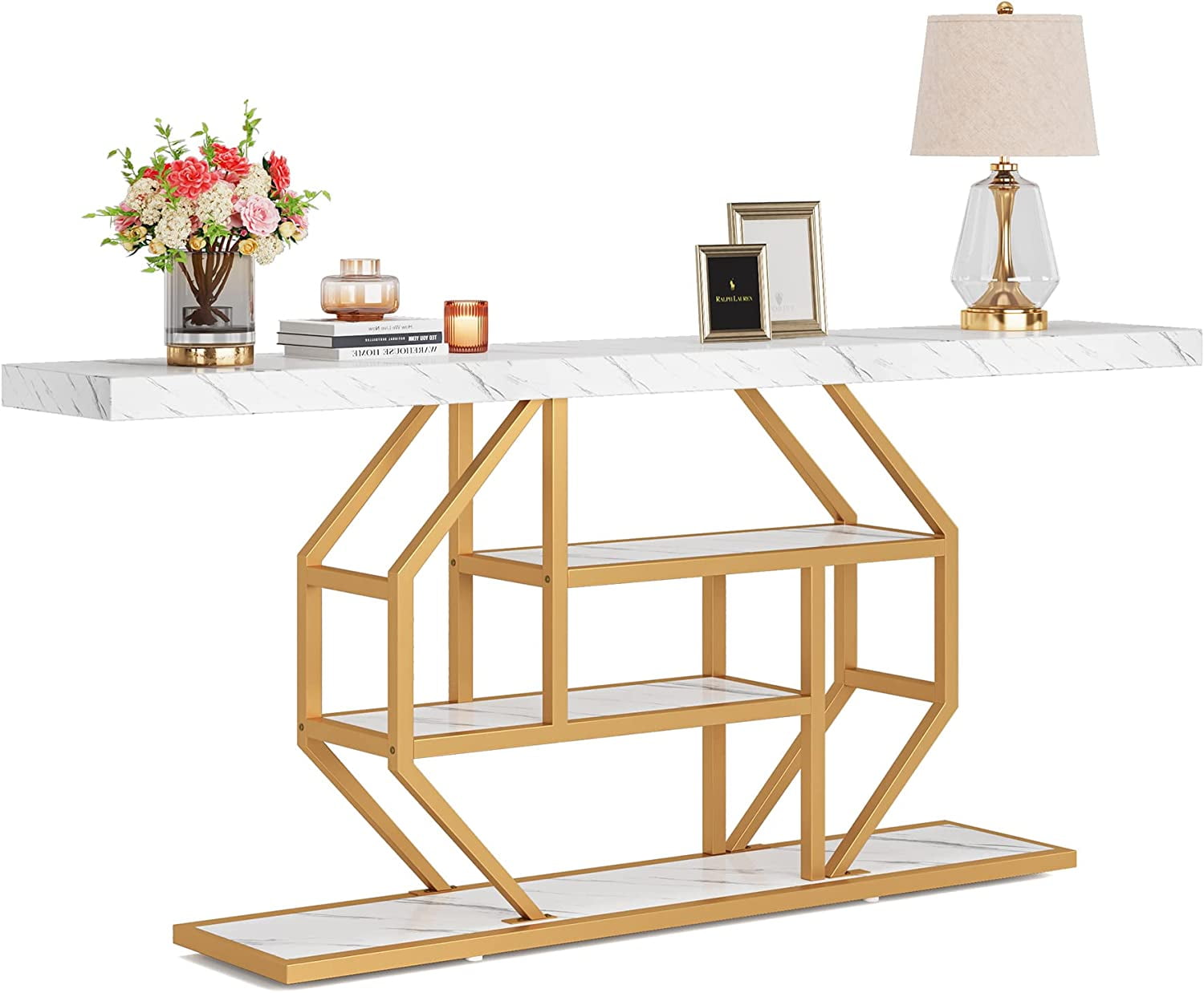 70.9 inch Extra Long Console Sofa Table, Modern Gold Entryway Table