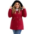 thumbnail image 2 of Agnes Orinda Women's Plus Size Parka Jacket Windbreaker Faux Fur Hood Drawstring Fleece Lined Zipper Buttons Coat with Pockets 1X Burgundy, 2 of 5