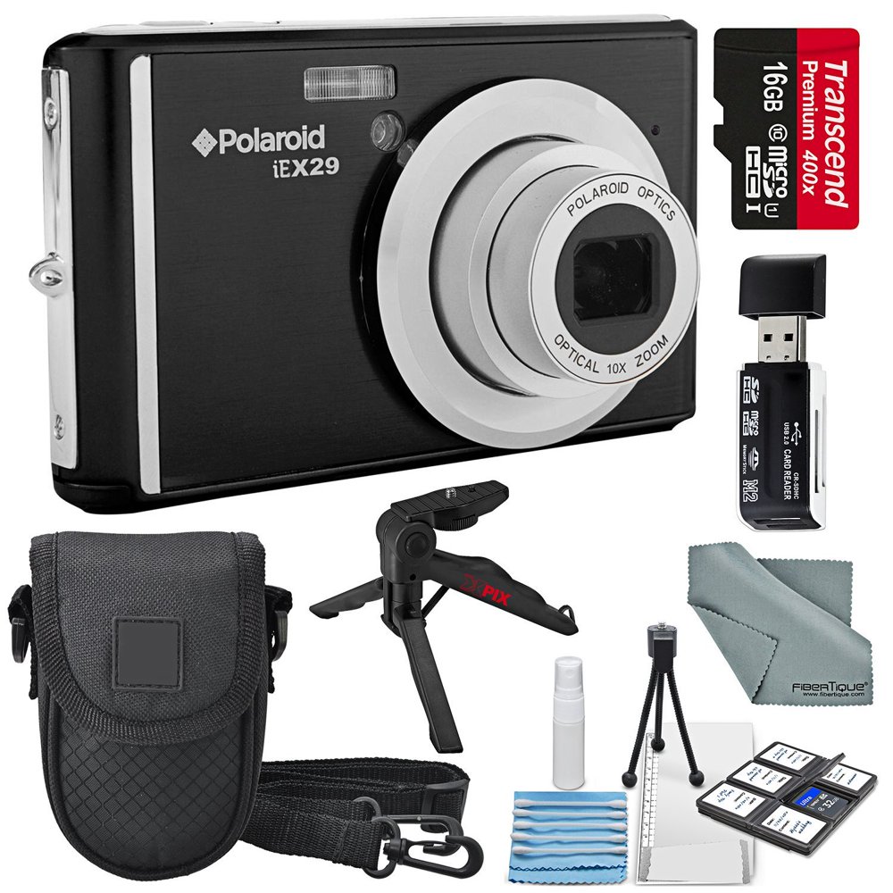 Polaroid iEX29 18MP 10x Digital Camera (Black) and Accessory Bundle W
