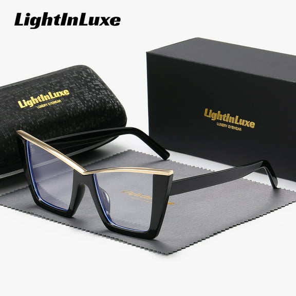 LightInLuxe unisex retro full-frame anti-blue light glasses for outdoor activities, cat-eye style Plano glasses.