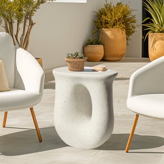 Geometric Lightweight Concrete Side End Table for Living Room Bedroom Storage, 16.7x12.9x17.7 inch,U-Shaped
