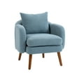 thumbnail image 6 of Accent Upholstered Chair with Pillow, Modern Comfy Boucle Single Armchair with Solid Wood Legs, Leisure Sofa Barrel Chair for Living Room, Bedroom, Dining Room, Office, Club, Light Blue, 6 of 9