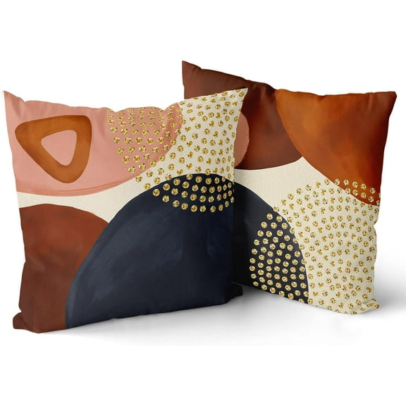 Abstract Boho Pillow Covers 18X18 In Aesthetic Navy Blue Burnt Orange Geometric Decorative Couch Pillow Cases Set of 2 Mid Century Modern Home Minimalist Decor for Room Bedroom Bed Cushion Outdoor