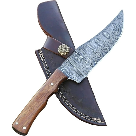 9 Inch Fixed Blade Knife Handcrafted Damascus Steel Hunting Knife with Leather Sheath – Perfect for Hunting and Camping – Premium Outdoor Bushcraft Skinning Knife