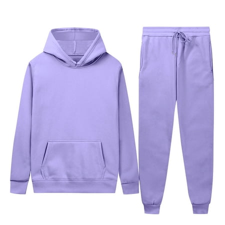 guisaled Mens Casual Sweatsuit Outfits Loose Fit Hooded Sweatshirt & Joggers Sweatpants Set Fashion Solid Drawstring Tracksuit